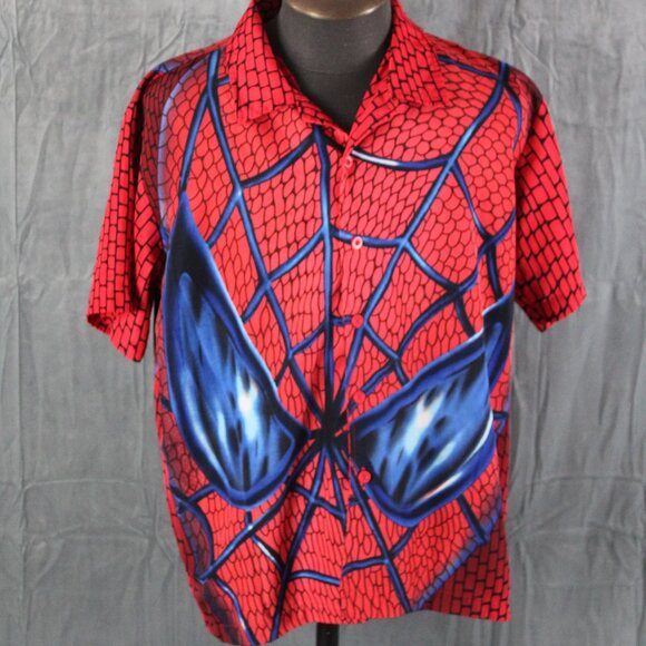 Spiderman Shirt (VTG) - Big Graphic Mask Button Down - Men's Large - Picture 4 of 9
